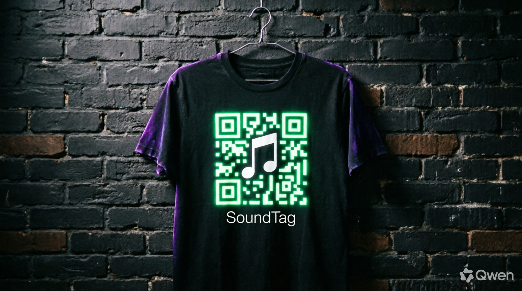 T-shirt featuring a glowing SoundTag QR code